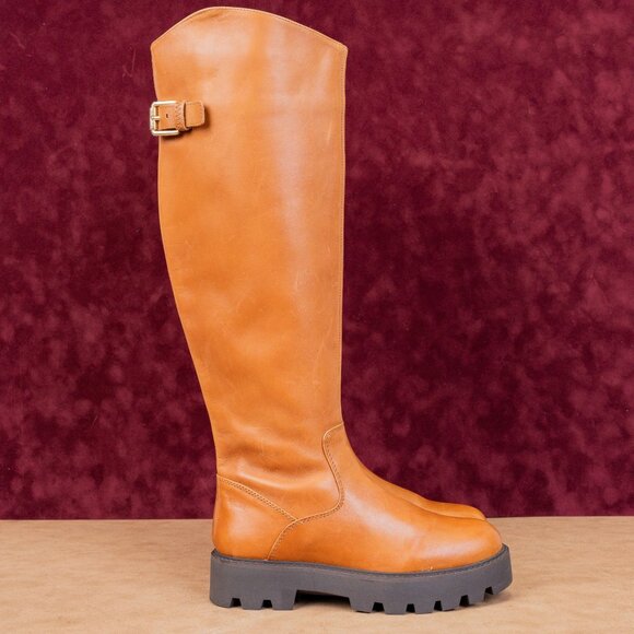 Franco Sarto Wmn Balin Wide Calf Brown Leather Riding Buckle Tall Boots sz 6 - Picture 3 of 10